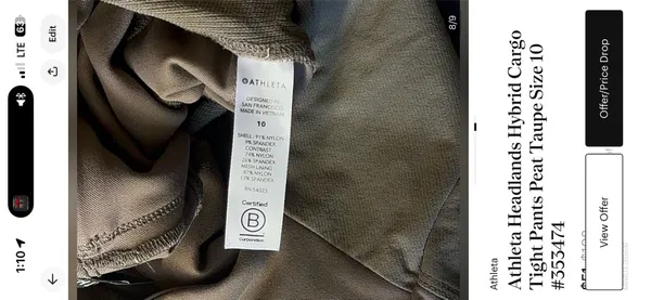 Athleta Headlands Hybrid Cargo Tight Pants Peat Taupe Size 10 - Image 4
