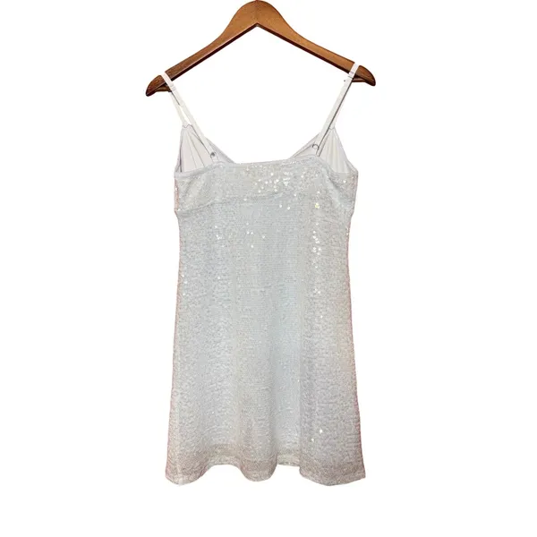 No Boundaries Silver Sequin Mini Dress Women Medium 8-10 V-Neck Party‎ - Image 9