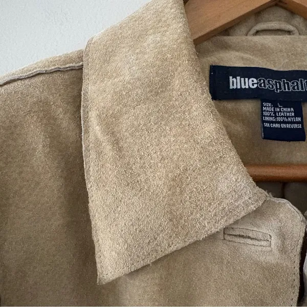 Vintage Y2K Blue Asphalt 100% leather suede jacket tan button front women size L - Image 8