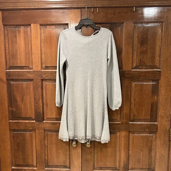 NWT J.‎ Crew Lurex Twist Back SIlver Merino Wool Blend Dress Size Small - Image 3