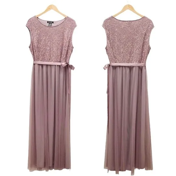 NWT Candalite Dress Formal Gown Mauve Tulle Skirt Lace Sequin Maxi Size XL NEW - Image 8