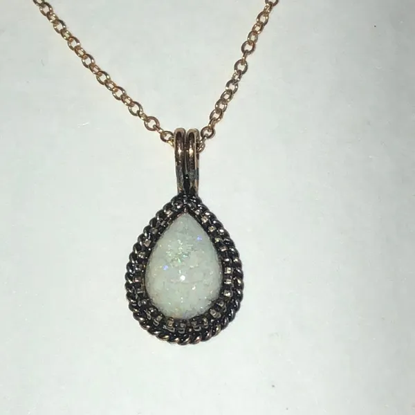 Vintage Gold Filled White Iridescent Flakes Dainty Teardrop Necklace - Image 2