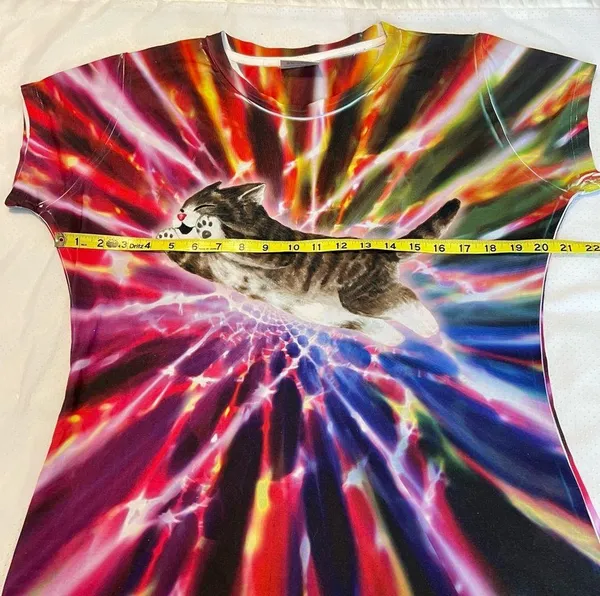 Animal rescue Flying Cat Kitty Portal Galaxy Colorful T Shirt Women’s Size XL - Image 5