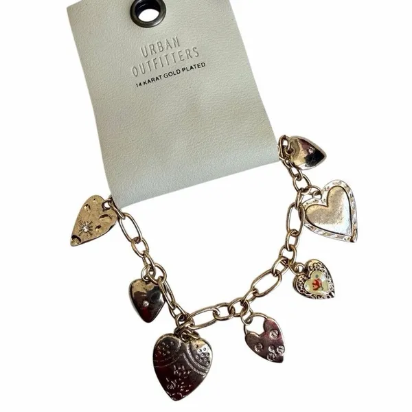 Urban Outfitters 14K Gold Plated Heart Charm Bracelet - Image 3