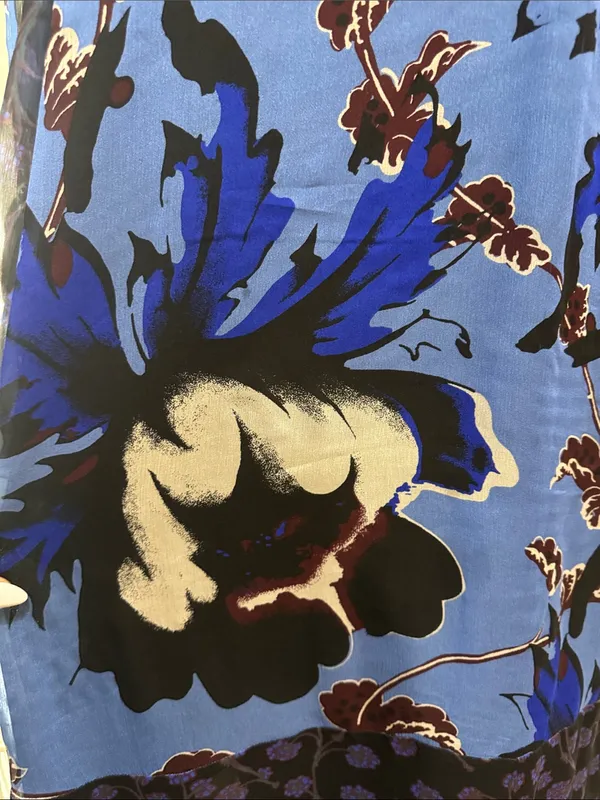 Diane von Furstenberg Designer 100% Silk Floral Blue Long Sleeve Blouse Size S - Image 11