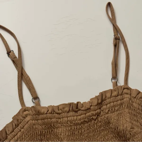 Abercrombie Beige Smocked Crop Top Adjustable Straps - Image 2