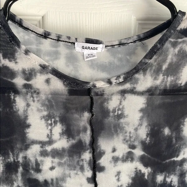 Garage Trendy Black and Gray Tie-Dye Women's Mesh Top - Image 2