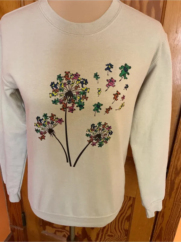Grateful Dead Dancing Bears Dandelion Sweatshirt XS Hippie Deadhead Pullover - Image 6