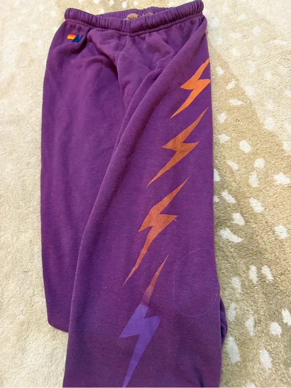 Women's Aviator Nation Lightening Bolt Fade Repeat sweatpants Plum Purple size S - Image 6
