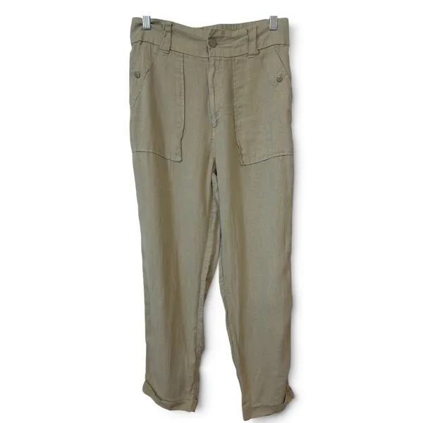 Tahari Womens Olive Green Linen Blend Utility Cargo Pants High Rise Size Medium - Image 3