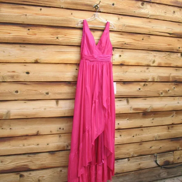 MAC DUGGAL 67835 Pink Taffeta High Low Ruffle Gown Dress - Image 7