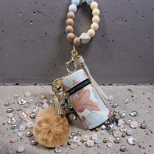 Vintage Floral Patterned Women's Coin Purse or Bag Charm Accessory Beige - Image 2