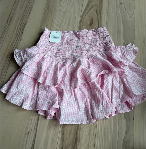 Altar'd State Pink Tiered Ruffle Smocked Mini Skirt - Image 3