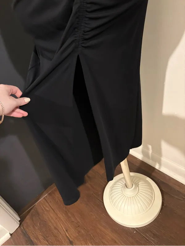 Zara Black Ruched Halter Midi Dress with Tie at back - Image 3