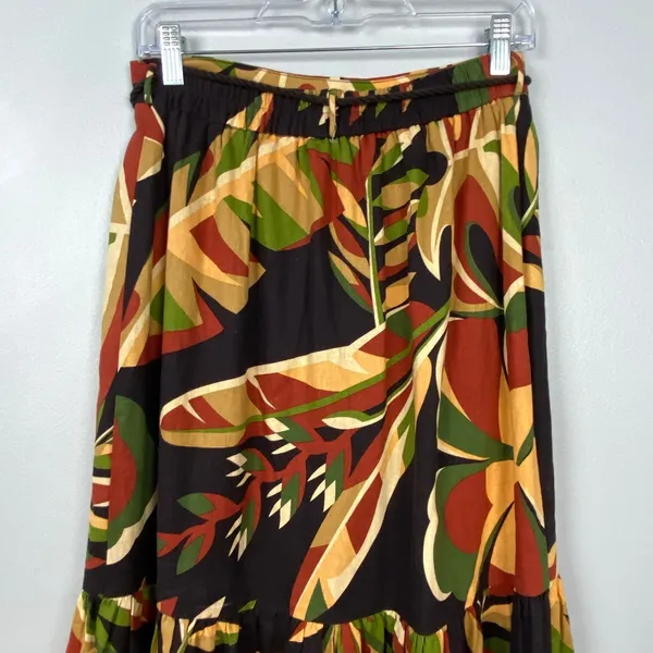 House‎ of Harlow 1960 Tiered Linen Blend Midi Skirt Earth Tones Boho Fairy Small - Image 7