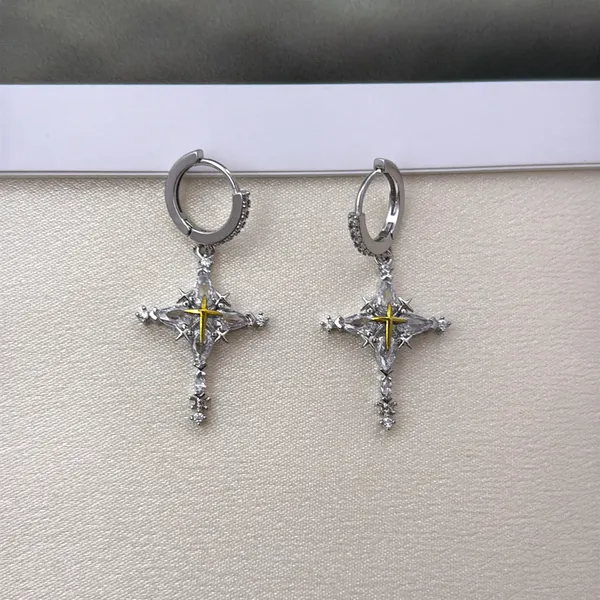 CZ Cross Dangle Drop Earrings for Men Women Streetwear Punk Hip Hop Unisex Earrings - Image 4