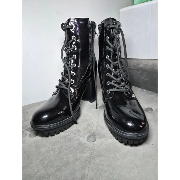G by Guess Black Patent Lace-Up Chunky Heel Combat Boots 8.5 - Image 7