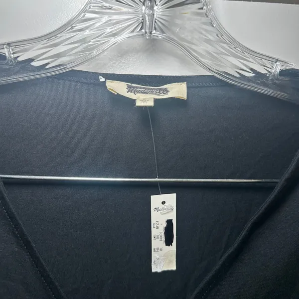 NWT Madewell Shirred V-Neck Long-Sleeve Top black women's large minimal basic - Image 3