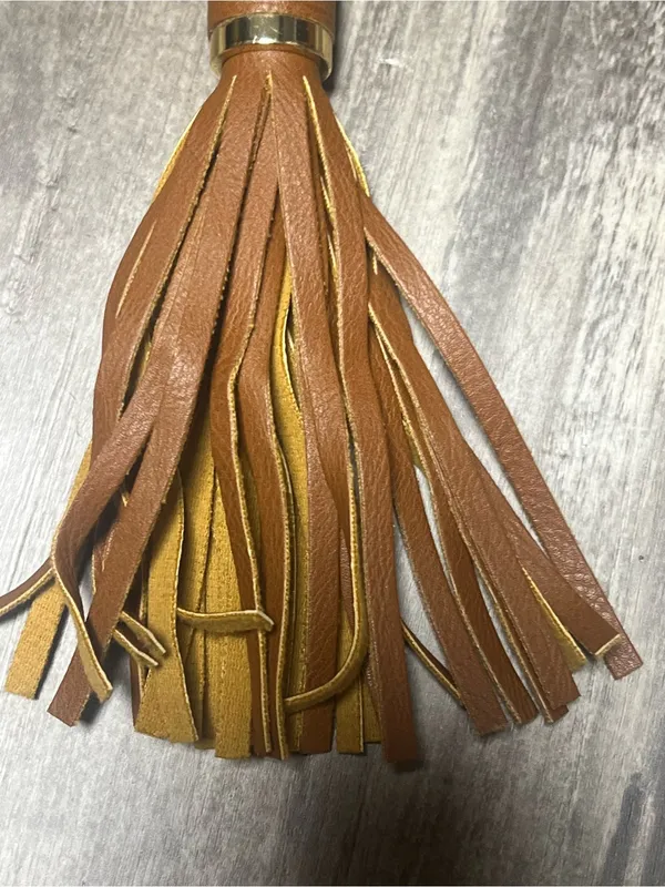 Oversized 7.5" Two Tone Faux Leather Tassel Bag Charm Keychain Brown - Image 2