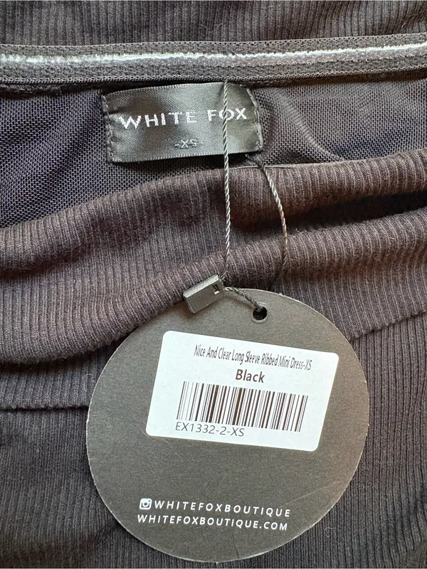 White Fox Nice And Clear Ribbed Off Shoulder Mini Dress Black XS NWT - Image 2