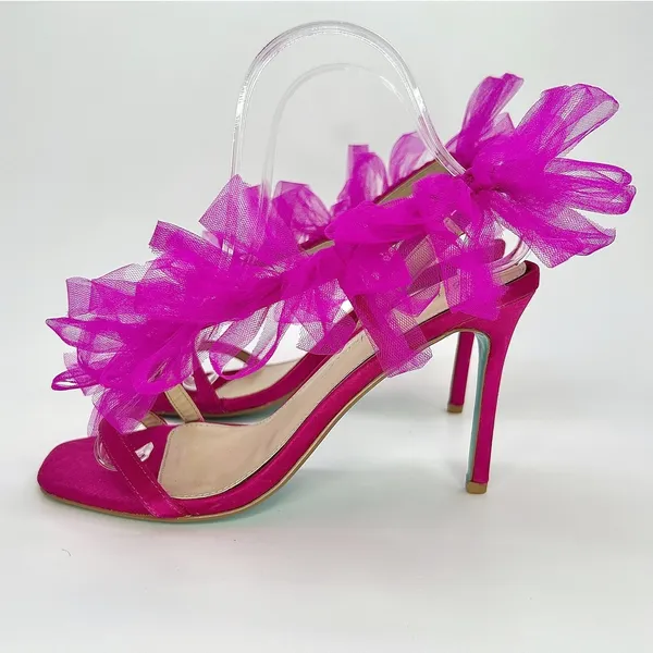 Betsey Johnson Devon Pink Tulle Ruffle Heels Sandals 7.5 Wedding Party‎ Barbie - Image 5