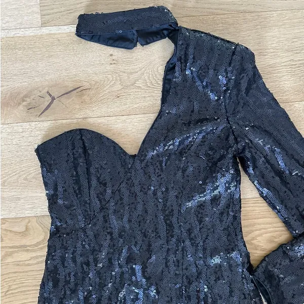 Michael Costello x Revolve - Annie Sequin Mini Dress in Black - Image 2
