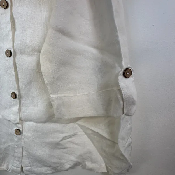 Hot Cotton by‎ Marc Ware White Linen Button Down 3/4 Roll Tab Sleeve Shirt M - Image 7