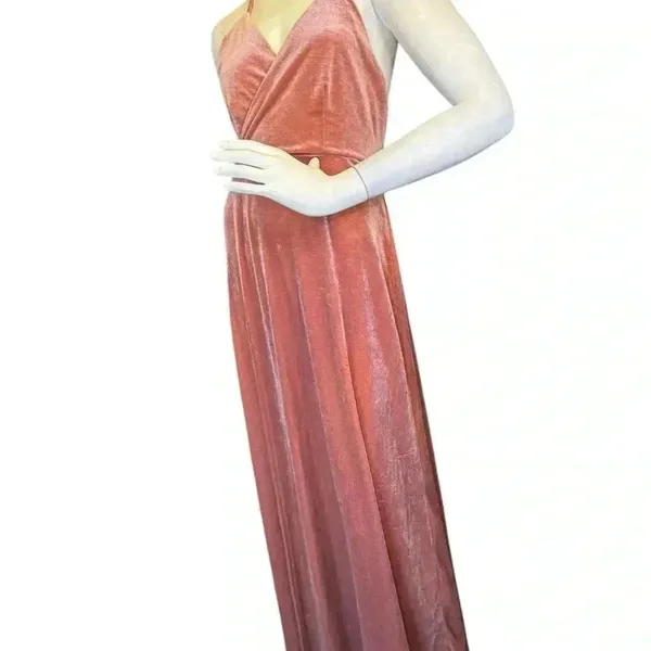 Lulus whimsical romance pink velvet faux-wrap maxi dress slits size medium.I#67 - Image 4
