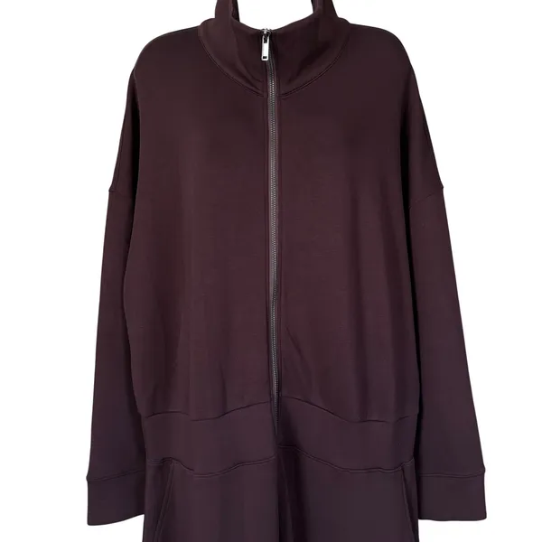 Spanx Air Essentials Long Sleeve Wide Leg Jumpsuit Sz 2x Truffle Brown Front Zip - Image 3
