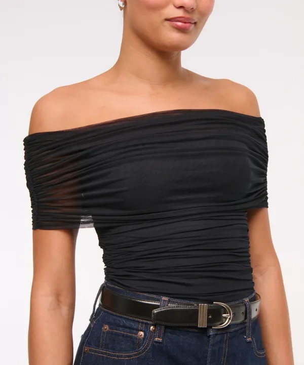Abercrombie & Fitch Mesh Fold over Bodysuit in Black and Dot - Image 3