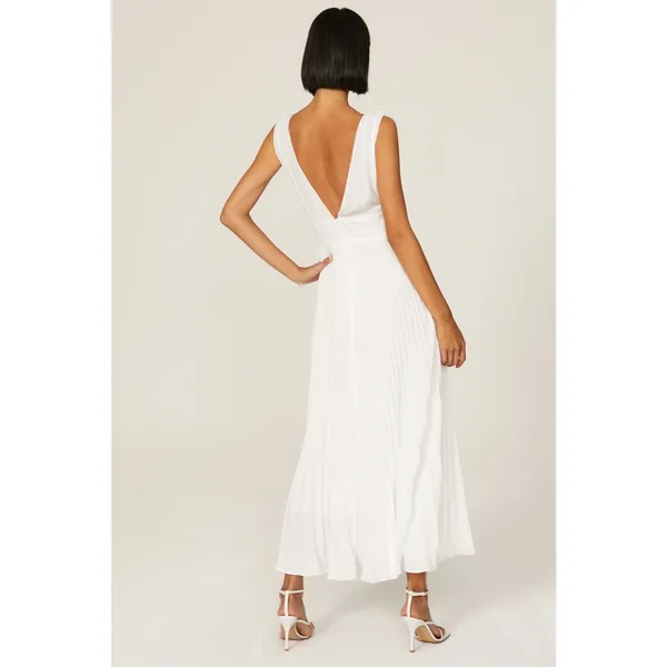 TOME White Accordion Pleated Sleeveless Flowy Bridal Maxi Dress Size 6 - Image 4