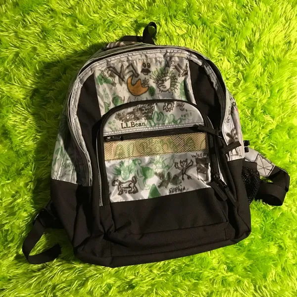 LIGHT BLUE AND BLACK DESIGNED L.L. BEAN BACKPACK - Image 2