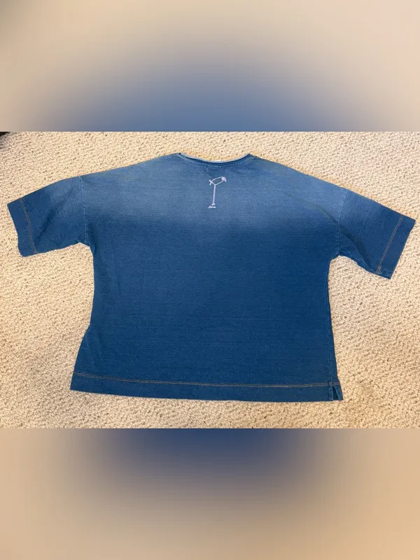 Wild‎ Palms Indigo Blue Bird Graphic Boxy Pocket Top Size Small - Image 12