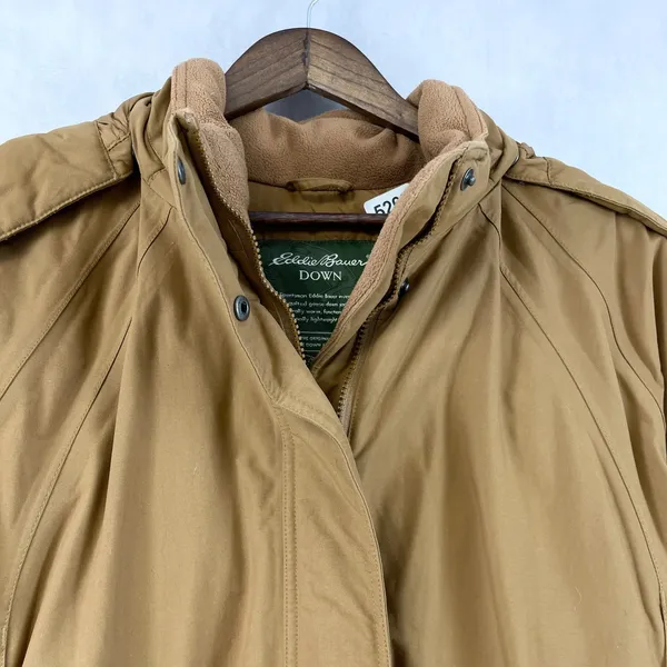 Eddie Bauer Womens‎ Goose Down Parka 2X Camel Brown Hooded Outdoor Cozy Winter - Image 2
