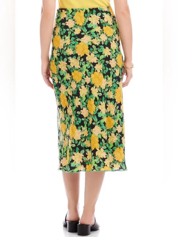 Karen Kane golden rose print crepe bias cut skirt. Size Medium. NWT. - Image 2