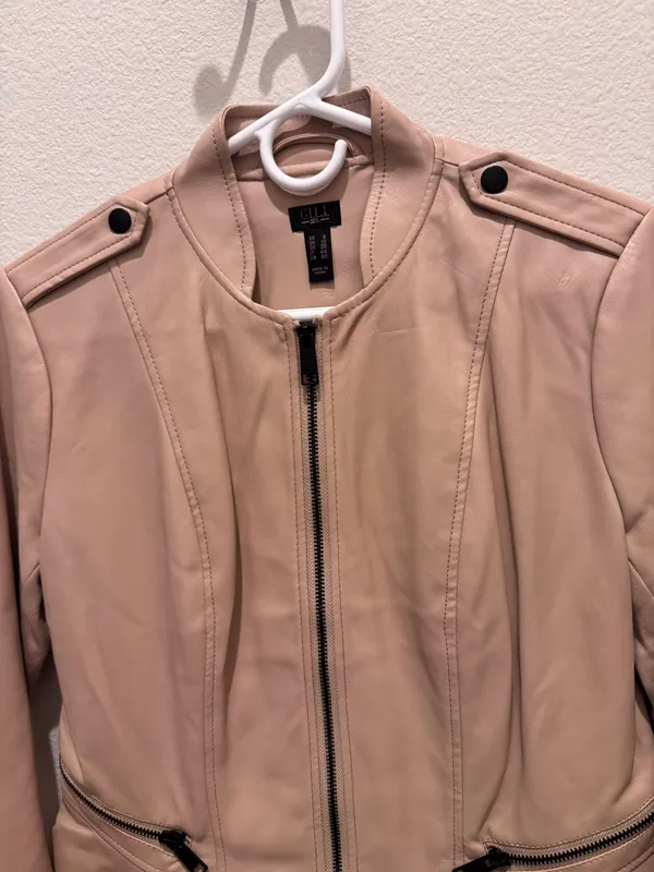 Gili Women’s Moto Jacket Tan Faux Leather Zip-Front Jacket - Image 3