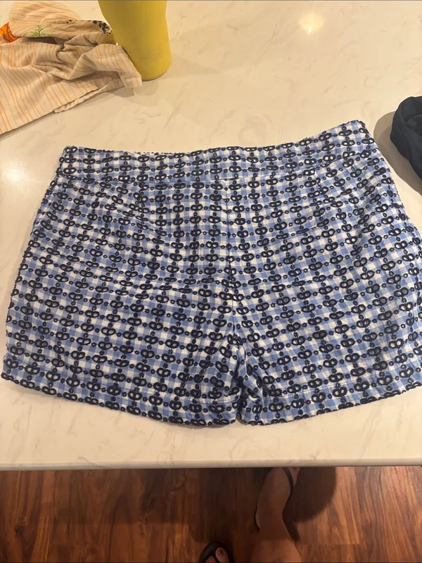 Vineyard Vines Blue Eyelet Gingham Patterned Women's Shorts - Image 4