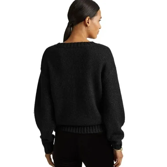 NWOT LAUREN RALPH LAUREN Black Metallic Thread Ribbed Long Sleeve Sweater - Image 4