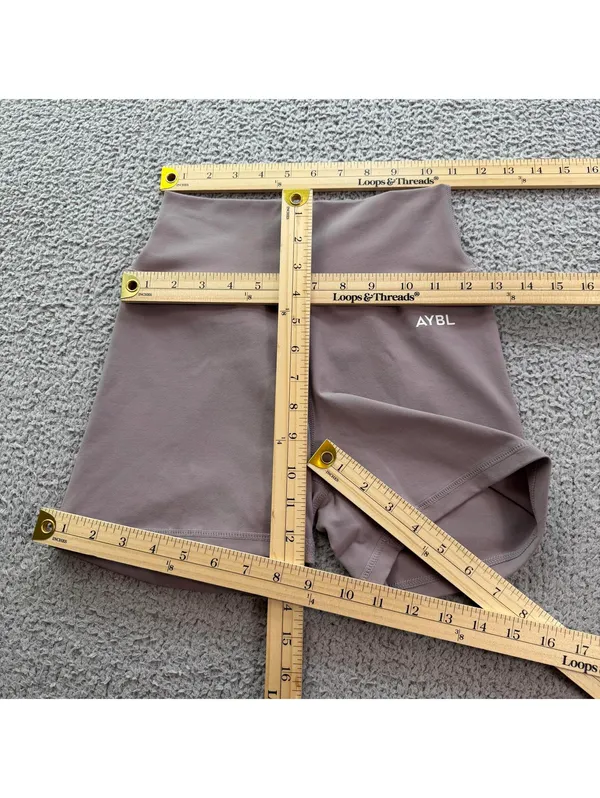 AYBL Taupe High Waisted Biker Shorts Womens S Gym Activewear Minimalist Fitness - Image 3