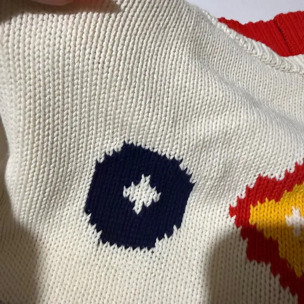 Chicken Face Intarsia Knit Sweater Women M White Blue Red Nautical‎ Coastal - Image 11