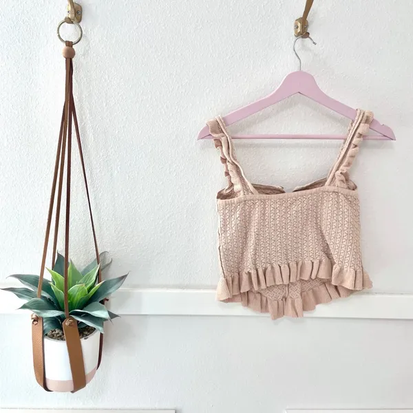 Zara Knit Corset Ivory Tank Size S Sleeveless Ruffle - Image 8