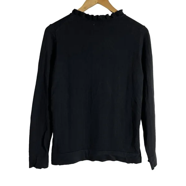 J.Crew Black Ruffleneck Long Sleeve Crewneck Pullover Sweater Size Small - Image 7