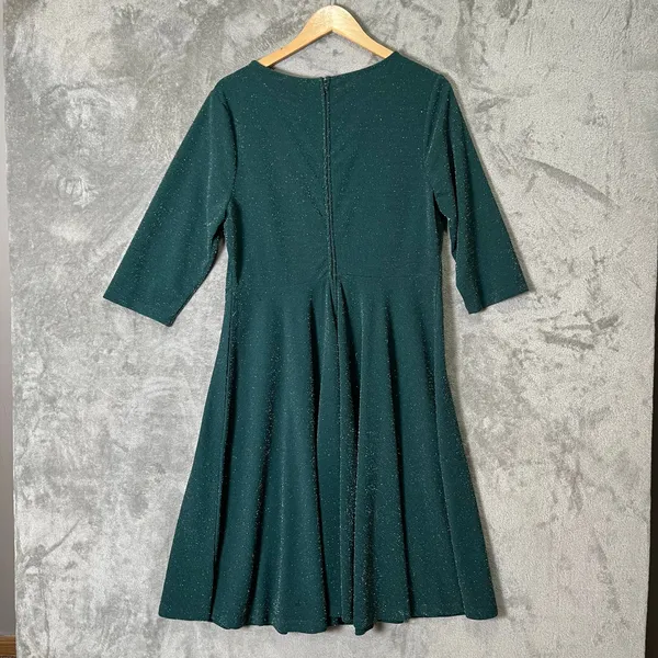 Unique Vintage XL Emerald Glitter Dress Vintage Inspired‎ Fit Flare Pin Up New - Image 6