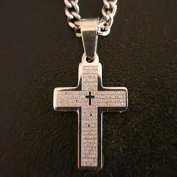 Cross Pendant Necklace Plated Silver Tone 24" Long - Image 7