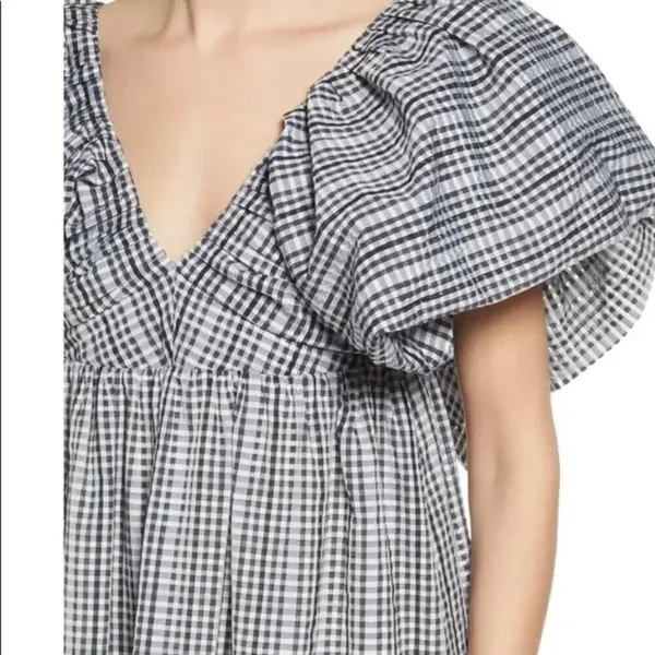 Moon River Afternoon Sunshine Multi Plaid Puff Sleeve Mini Dress - Image 7