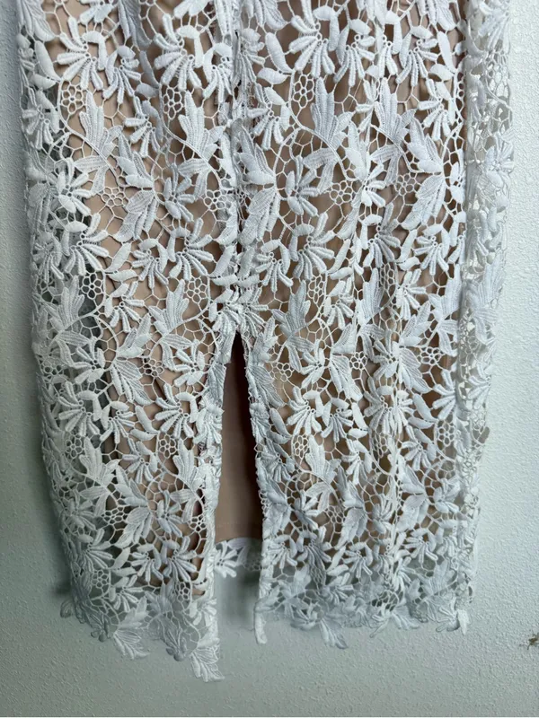 NSR White Floral Lace Midi Dress Open Back Bridal Wedding Cocktail NWT Style - Image 9
