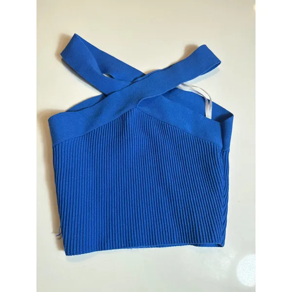 Babaton Aritzia Sculpt Knit‎ Criss Cross Cropped Tank Cobalt Blue XS - Image 3