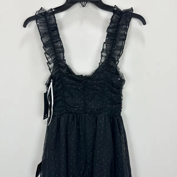 Lulus Forever Celebrated Black Swiss Dot Ruched Tulle Midi Dress Cocktail XS NWT - Image 8