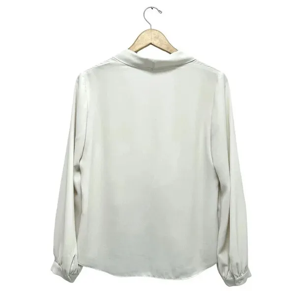 Amanda Uprichard Keely Twist Front Long Sleeve Crepe Blouse Ivory White Size S - Image 6