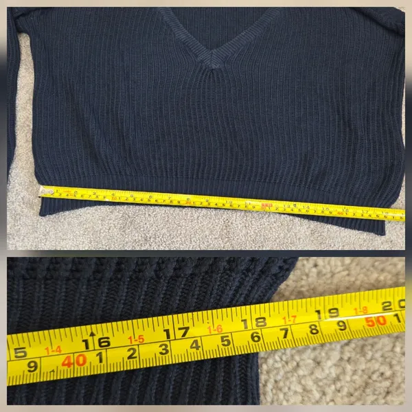 Brandy Melville Cotton Navy Blue Ribbed Cropped V Neck Pullover Sweater One Size - Image 9